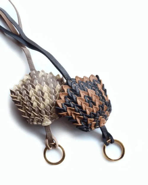 leather scale flower bag charm, snakeskin texture flower keychain, handmade leather flower accessory, layered floral bag charm, sculptural leather keychain