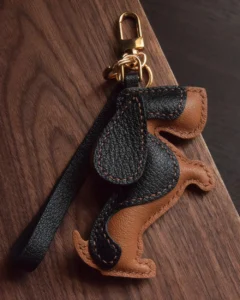 basset hound bag charm, leather dog keychain, handmade leather bag charm, dog leather accessory, gift-ready bag charm, car key accessory leather