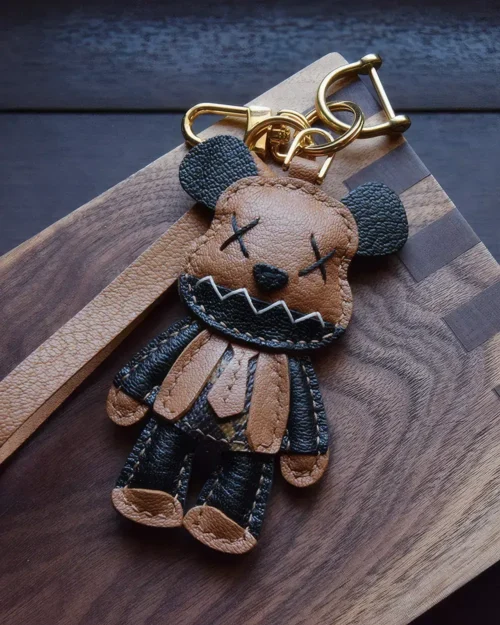 trendy cartoon bag charm, cartoon leather keychain, handmade cartoon leather charm, cartoon bag accessory, car key leather charm, gift ready leather accessory