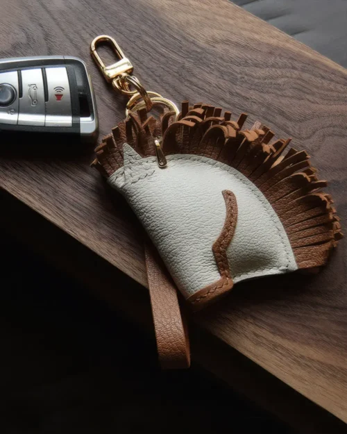 horse bag charm, leather horse keychain, handmade leather bag charm, animal leather accessory, gift-ready bag charm, car key accessory leather
