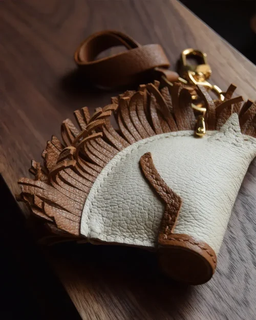 horse bag charm, leather horse keychain, handmade leather bag charm, animal leather accessory, gift-ready bag charm, car key accessory leather