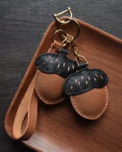 Acorn Bag Charm with Handcrafted Leather Detail