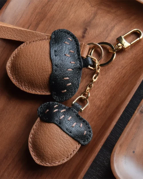 Acorn Bag Charm with Handcrafted Leather Detail