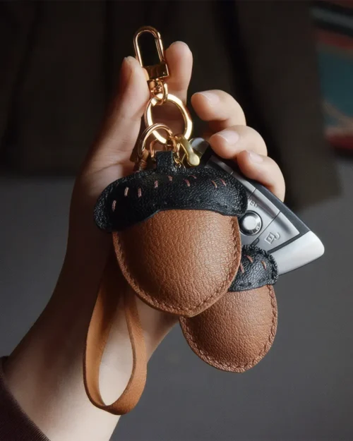 Acorn Bag Charm with Handcrafted Leather Detail