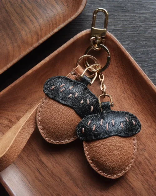 Acorn Bag Charm with Handcrafted Leather Detail