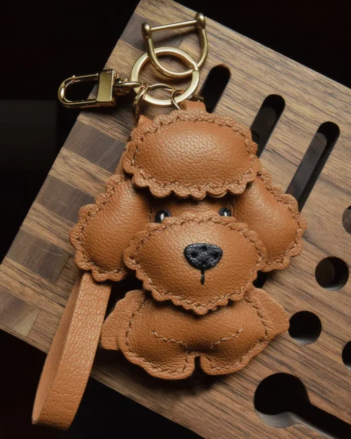 teddy dog bag charm, dog leather keychain, cute puppy bag charm, handmade dog keychain, animal bag accessory, car key accessory