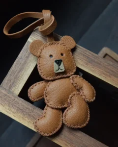 Bear Bag Charm with Handcrafted Leather Character