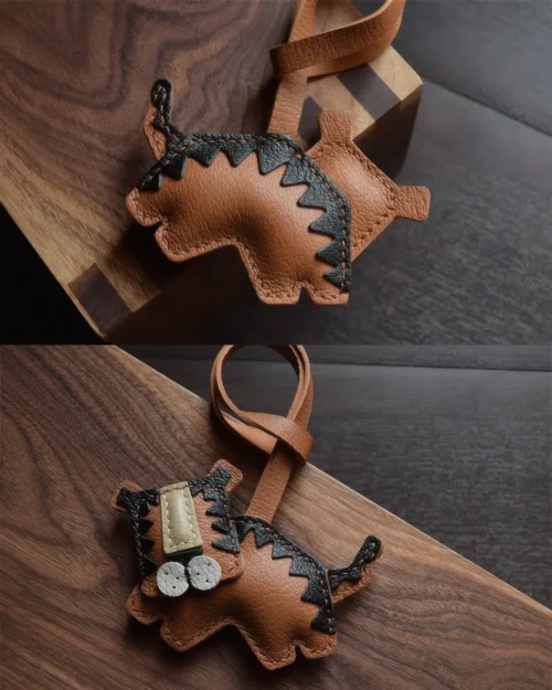 tiger bag charm, leather tiger keychain, handmade leather bag charm, animal leather accessory, gift-ready bag charm, car key accessory leather