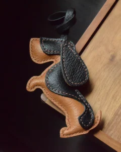 basset hound bag charm, leather dog keychain, handmade leather bag charm, dog leather accessory, gift-ready bag charm, car key accessory leather