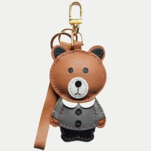 Bear Bag Charm handcrafted from French goatskin leather, hand-stitched over three days and gift boxed for bags, keys, and car key accessories.