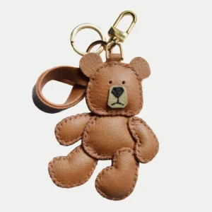 Bear Bag Charm with Handcrafted Leather Character