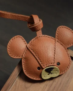 leather bear bag charm, bear leather keychain, cute bear bag charm, handmade bear accessory, leather animal keychain, car key accessory