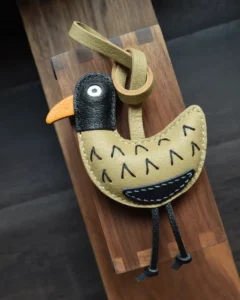 leather bird bag charm, bird leather keychain, cute bird bag charm, handmade bird accessory, leather bird character keychain