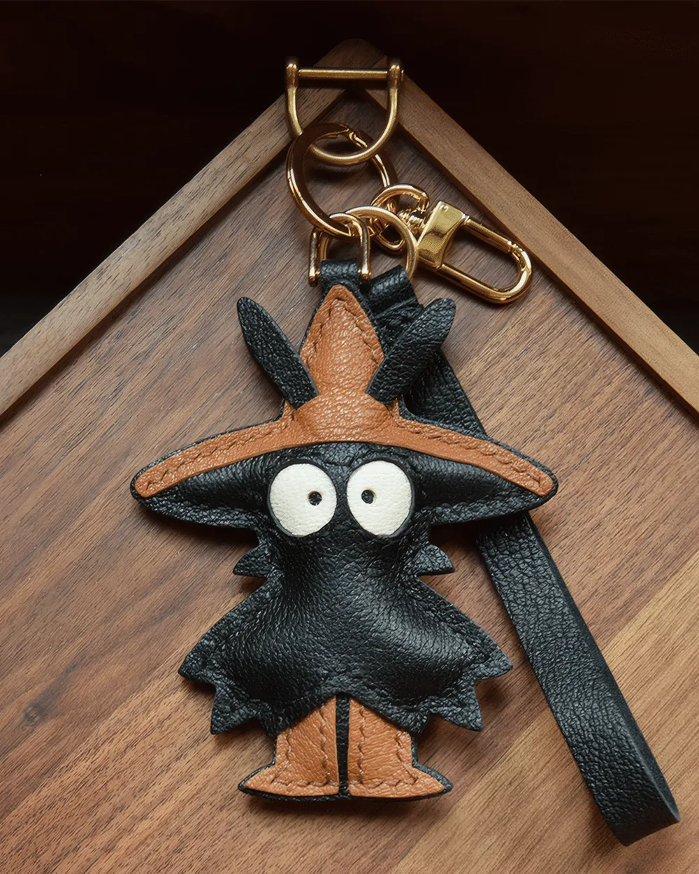 Leather Wizard Bird Bag Charm Hand-stitched - Fantasy Style