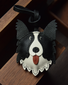 leather border collie bag charm, border collie leather keychain, handmade dog bag charm, dog face leather charm, gift box dog keychain