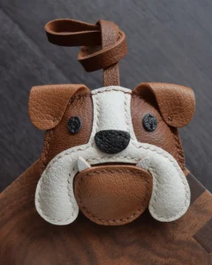 bulldog bag charm, leather bulldog keychain, handmade bulldog bag charm, dog bag accessory, bulldog leather keychain, car key accessory
