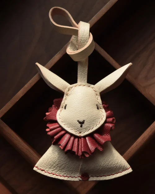 rabbit bag charm, bunny leather keychain, cute rabbit key charm, handmade rabbit bag charm, bunny key accessory, car key accessory