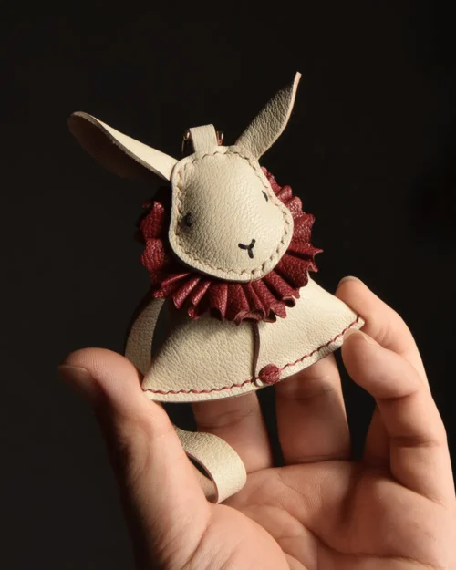 rabbit bag charm, bunny leather keychain, cute rabbit key charm, handmade rabbit bag charm, bunny key accessory, car key accessory
