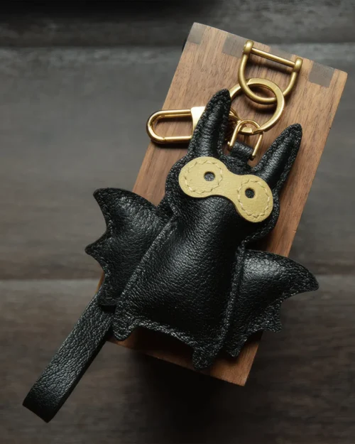 leather bat bag charm Handmade Cartoon Keychain