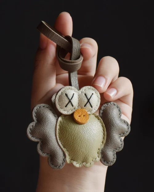 trendy cartoon bag charm, cartoon leather keychain, handmade cartoon leather charm, cartoon bag accessory, car key leather charm, gift ready leather accessory