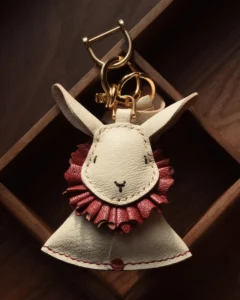 rabbit bag charm, bunny leather keychain, cute rabbit key charm, handmade rabbit bag charm, bunny key accessory, car key accessory