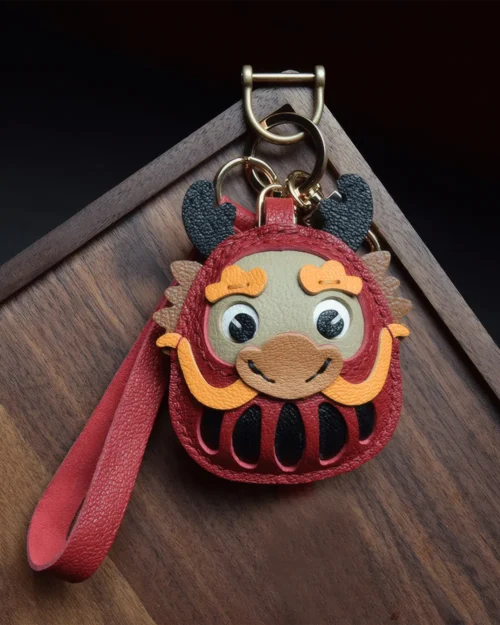 leather lucky loong bag charm, loong leather keychain, handmade loong bag charm, lucky loong accessory, leather fortune symbol keychain