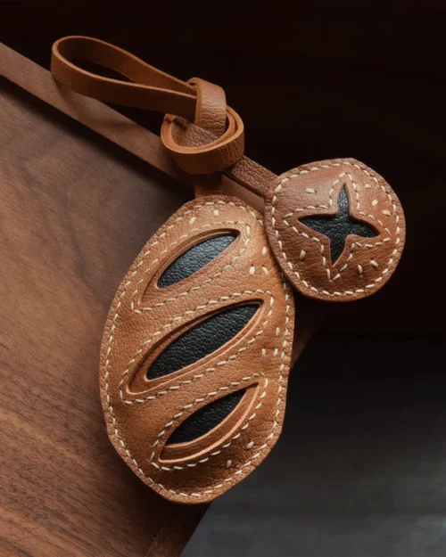 leather coffee bean bag charm Hand-stitched - Coffee Inspired - AZEKA