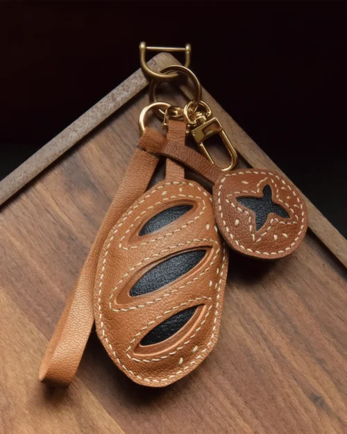 leather coffee bean bag charm Hand-stitched - Coffee Inspired - AZEKA