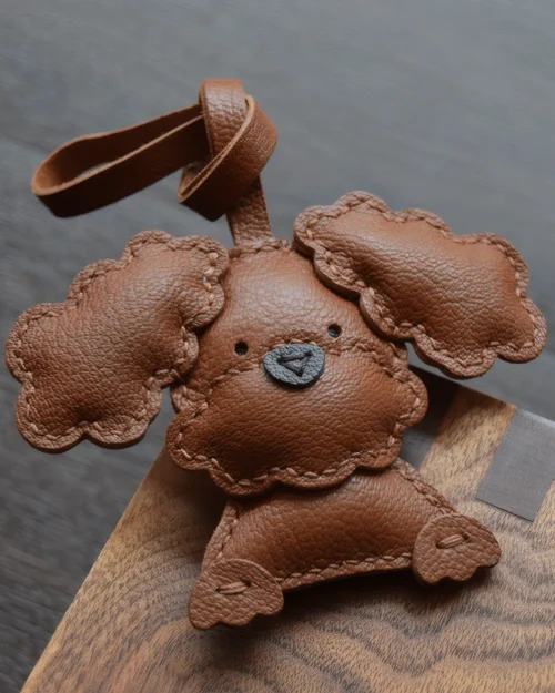 teddy dog bag charm, leather teddy dog keychain, handmade teddy dog bag charm, animal bag accessory, dog leather keychain, car key accessory