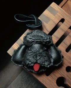 teddy dog bag charm, dog leather keychain, handmade dog leather charm, cute dog bag accessory, car key leather charm, gift ready leather accessory
