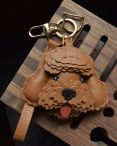 teddy dog bag charm, dog leather keychain, handmade dog leather charm, cute dog bag accessory, car key leather charm, gift ready leather accessory