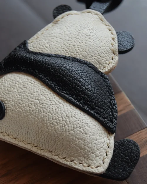 panda bag charm, leather panda keychain, handmade panda bag charm, animal bag accessory, panda leather keychain, car key accessory