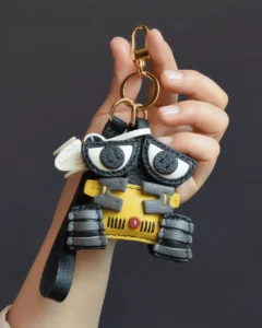 leather robot bag charm, robot leather keychain, cute robot bag charm, handmade robot accessory, cartoon robot keychain, car key accessory