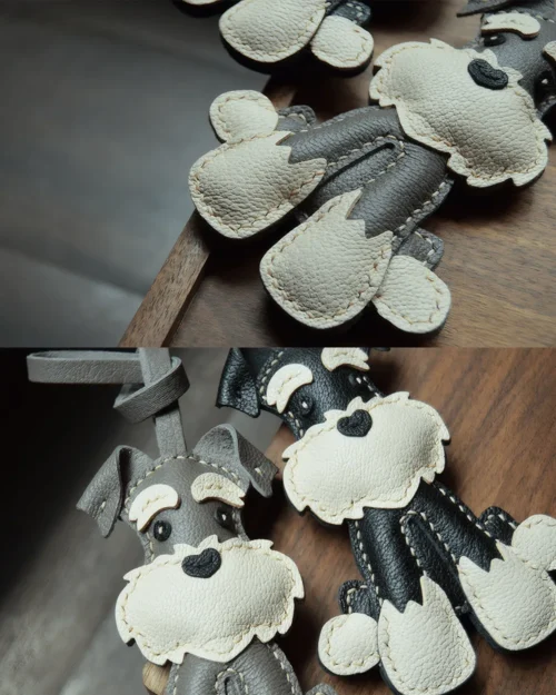 leather schnauzer bag charm, schnauzer leather keychain, handmade dog bag charm, dog leather accessory, pet keychain, car key accessory