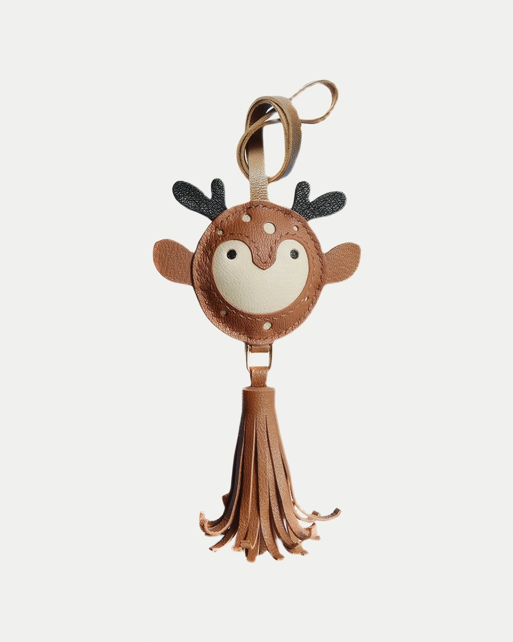 deer bag charm, leather deer keychain, handmade leather bag charm, minimalist animal accessory, car key leather charm, gift ready leather accessory
