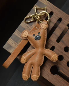 bear bag charm, leather bear keychain, handmade bear bag charm, animal bag accessory, bear leather keychain, car key accessory