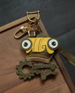 leather robot bag charm, robot leather keychain, mechanical robot bag charm, handmade robot accessory, leather robot keychain, car key accessory