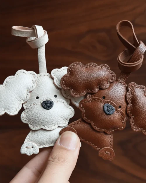 teddy dog bag charm, leather teddy dog keychain, handmade teddy dog bag charm, animal bag accessory, dog leather keychain, car key accessory