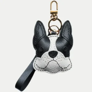 Dog Bag Charm handcrafted from French goatskin leather, hand-stitched over three days and gift boxed for bags, keys, and car key accessories.