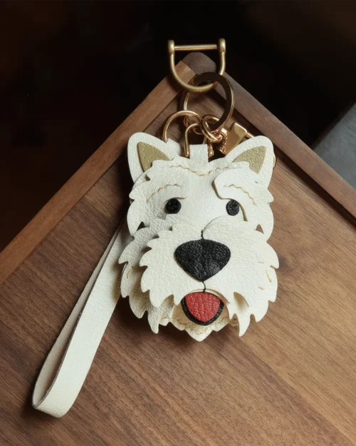 leather west highland white terrier bag charm, westie leather keychain, handmade dog bag charm, white terrier accessory, leather dog keychain, car key accessory