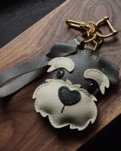 schnauzer bag charm, leather schnauzer keychain, handmade leather bag charm, dog leather accessory, gift-ready bag charm, car key accessory leather