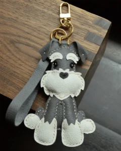 leather schnauzer bag charm, schnauzer leather keychain, handmade dog bag charm, dog leather accessory, pet keychain, car key accessory