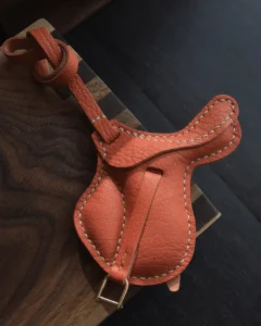 leather saddle bag charm, english saddle keychain, equestrian leather charm, handmade saddle bag charm, horse saddle key accessory, car key accessory