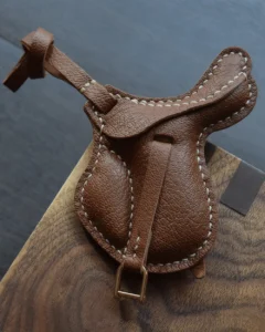 leather saddle bag charm, english saddle keychain, equestrian leather charm, handmade saddle bag charm, horse saddle key accessory, car key accessory