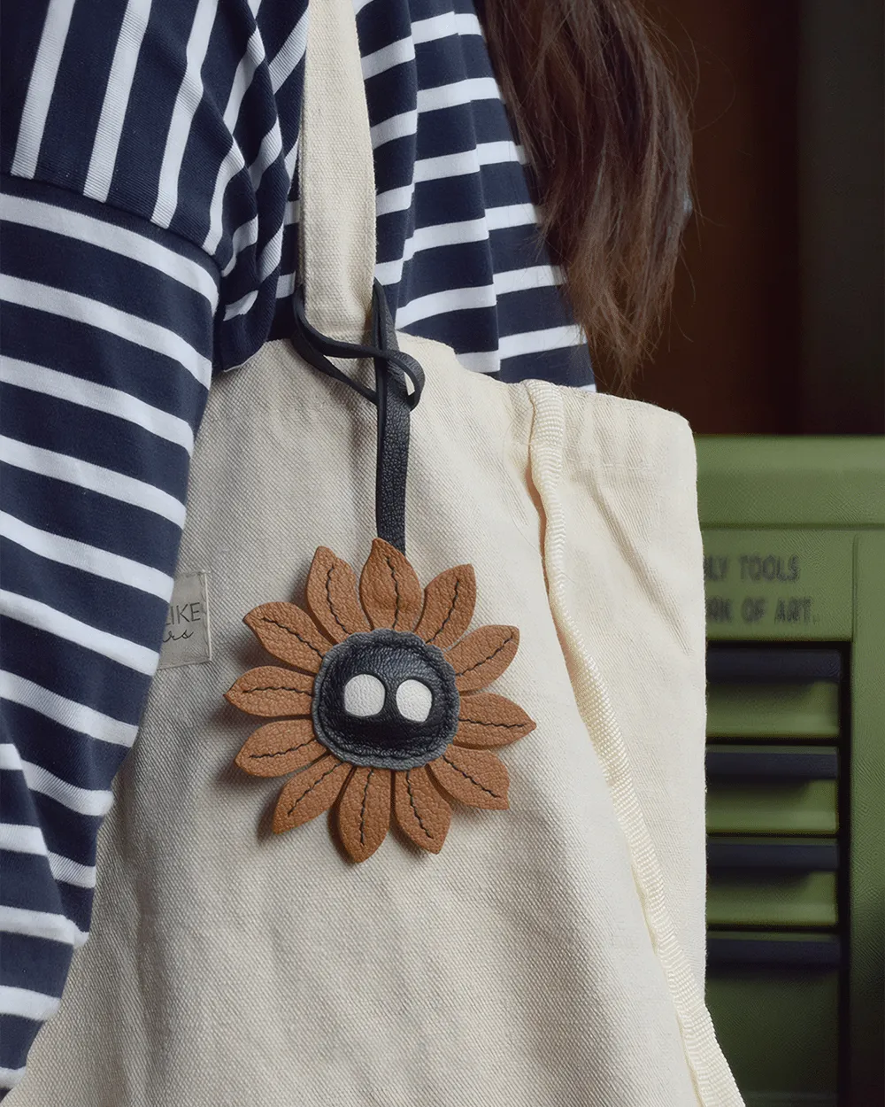 Leather Sunflower Bag Charm Hand-stitched - Floral Style