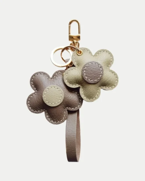 Flower Bag Charm handcrafted from French goatskin leather, hand-stitched over three days and gift boxed for bags, keys, and car key accessories.