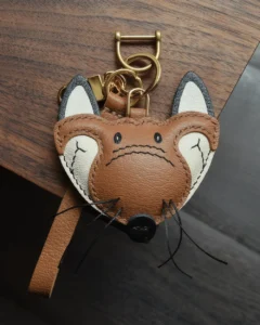 fox bag charm, leather fox keychain, handmade fox bag charm, animal bag accessory, fox leather keychain, car key accessory