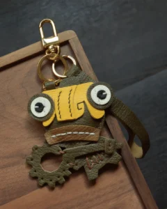 leather robot bag charm, robot leather keychain, mechanical robot bag charm, handmade robot accessory, leather robot keychain, car key accessory