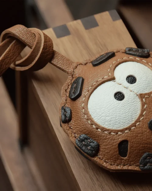 cookie bag charm, leather cookie keychain, handmade cookie bag charm, dessert bag accessory, playful leather keychain, car key accessory