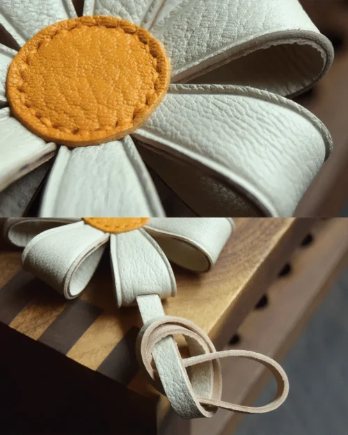 daisy flower bag charm, leather daisy keychain, handmade daisy bag charm, floral bag accessory, daisy leather keychain, car key accessory
